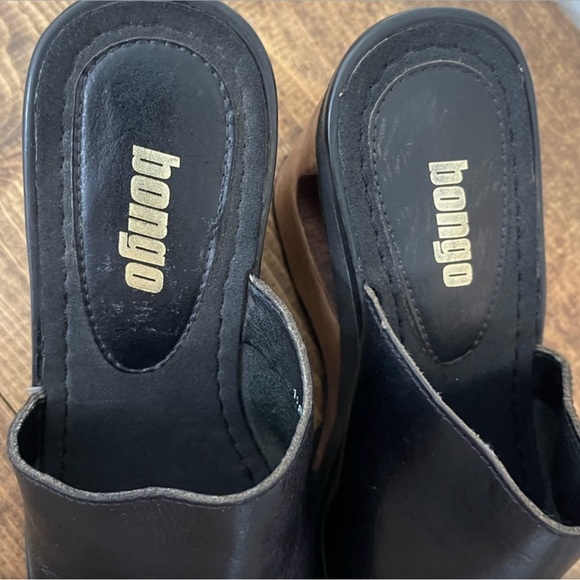 Bongo Vintage Women’s Black Leather Cut Out Wooden Heeled Wedge Shoe Size 6 - Picture 8 of 11